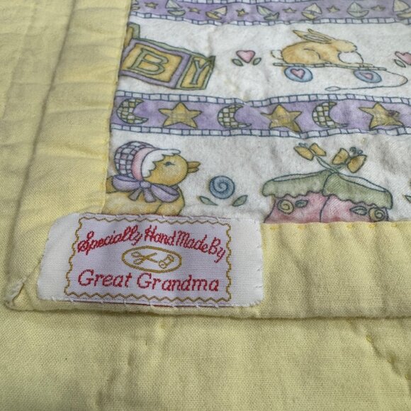 Vintage Baby Blanket Quilt Sweet Dreams Pastel Nursery Animals Moon Stars - Picture 5 of 5
